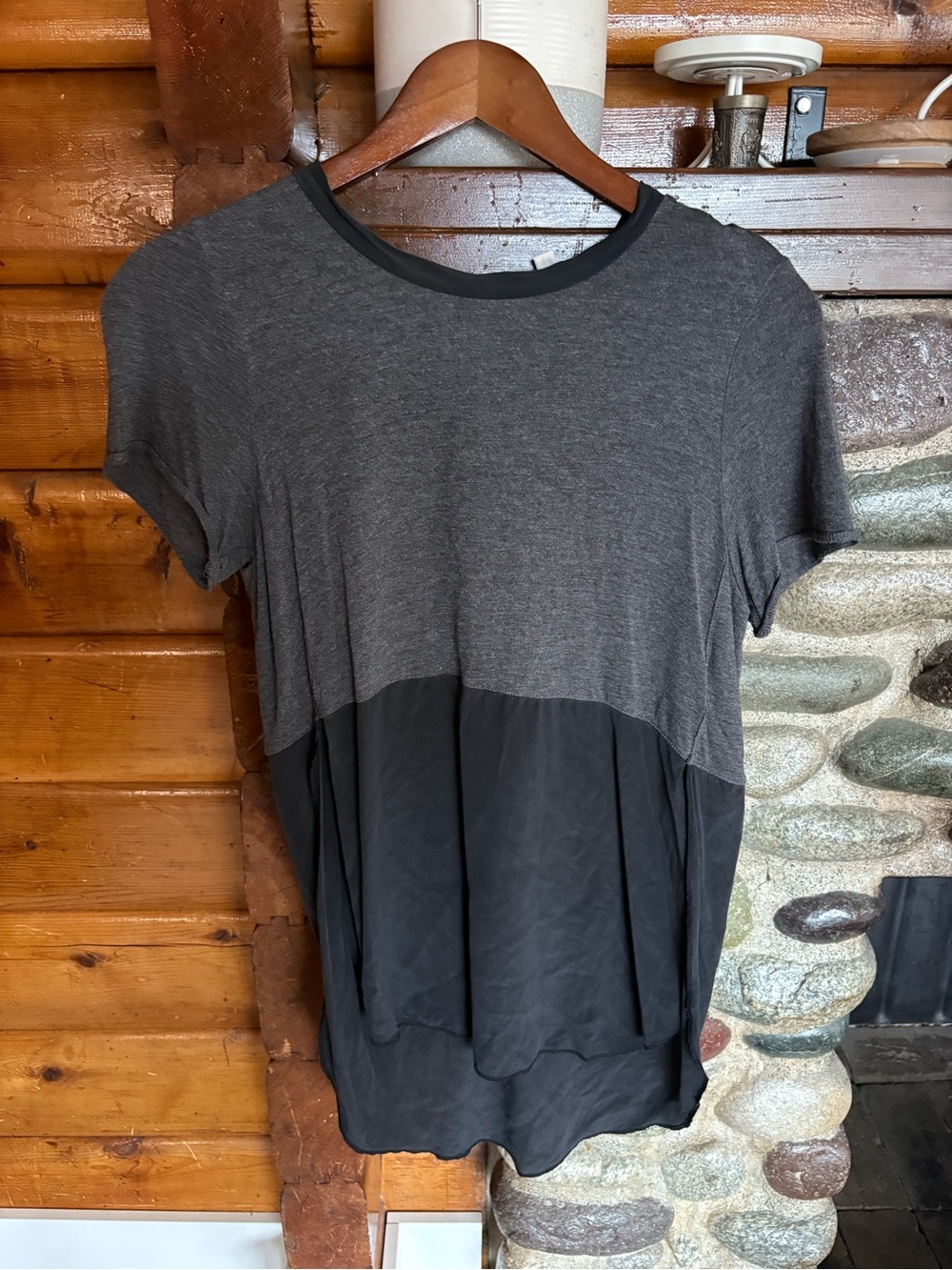Wilfred by Aritzia Silk Panel Layered Tunic Top Charcoal Grey S